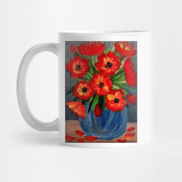 A  lovely boutique of abstract poppie  in a blue vase . by kkartwork